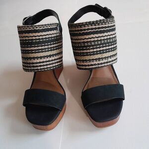 Lucky Brand Women Mika Chunky Wood Strappy Leather Platform shoes Size 8.5M